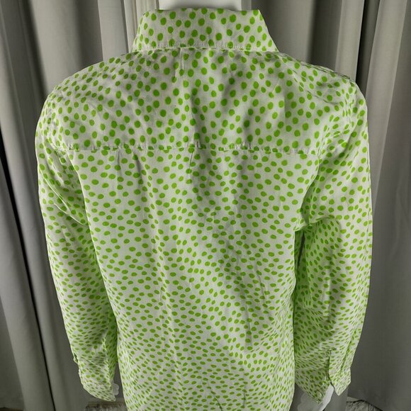 Crown & Ivy 100% Cotton, Green & White Polka Dot Print Button Down Shirt Small - Picture 5 of 13
